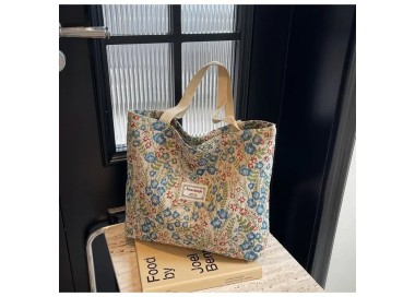 Grand Sac à Main vintage à motifs floraux - BLEU