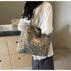 Grand Sac à Main vintage à motifs floraux - BLEU