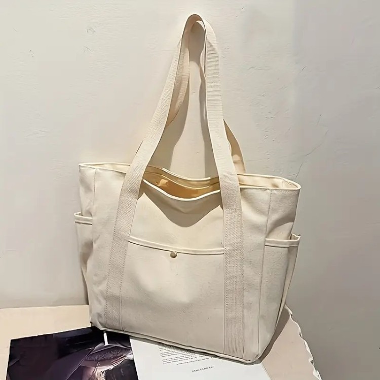 Grand Sac fourre-tout en toile - CREME